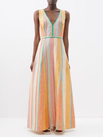 Emporio Sirenuse - Nellie Striped Linen Maxi Dress - Womens - Rainbow