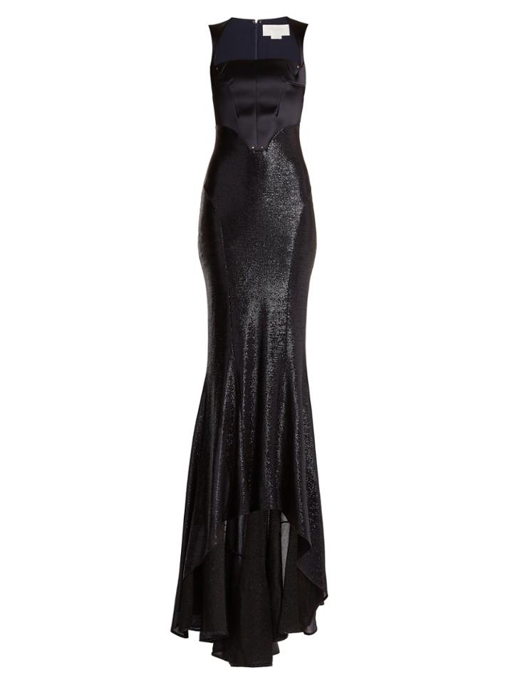 Esteban Cortázar Square-neck Contrast-bodice Stretch-lam Gown