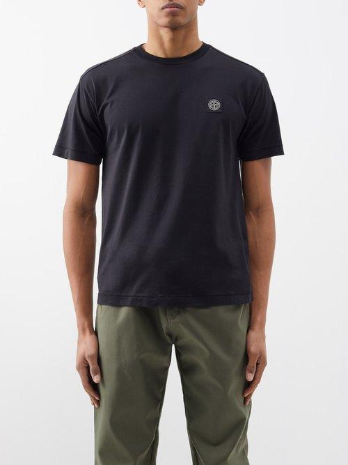 Stone Island - Logo-embroidered Cotton-jersey T-shirt - Mens - Black