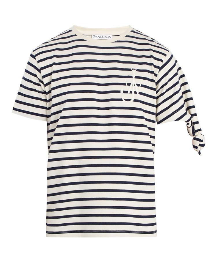 Jw Anderson Logo-embroidered Knotted-sleeve Cotton T-shirt