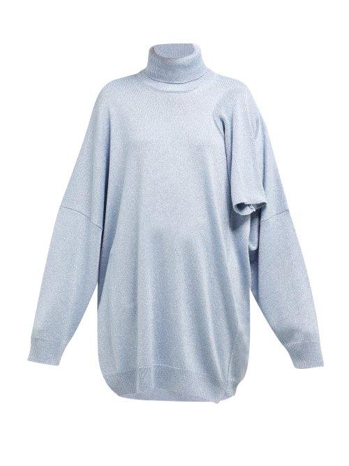 Matchesfashion.com Raf Simons - Draped Panel Lam Sweater - Womens - Light Blue