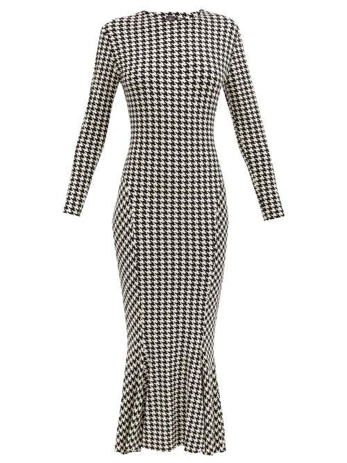 Matchesfashion.com Norma Kamali - Houndstooth Mermaid-hem Jersey Dress - Womens - Black/white