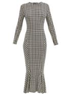 Matchesfashion.com Norma Kamali - Houndstooth Mermaid-hem Jersey Dress - Womens - Black/white