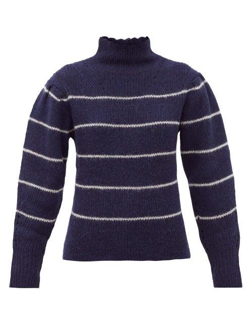 Matchesfashion.com Isabel Marant Toile - Georgia Roll-neck Striped Alpaca-blend Sweater - Womens - Navy