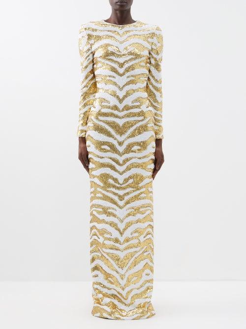 Halpern - Tiger-sequinned Open-back Gown - Womens - Multi
