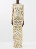 Halpern - Tiger-sequinned Open-back Gown - Womens - Multi