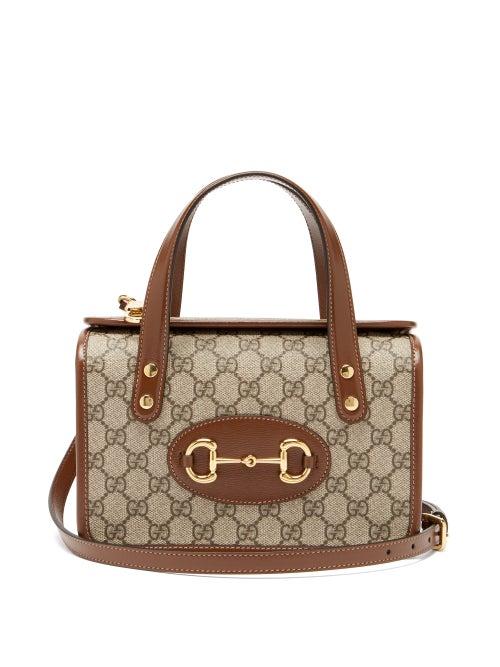 Ladies Bags Gucci - 1955 Horsebit Leather-trim Gg Supreme Canvas Bag - Womens - Brown Multi