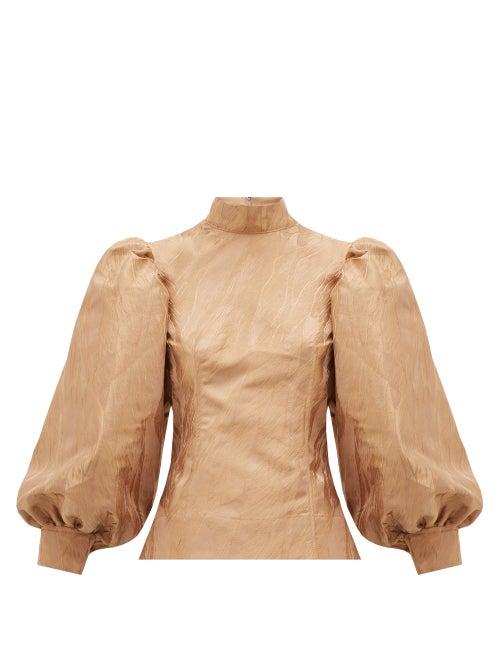 Matchesfashion.com Ganni - Balloon-sleeved Jacquard Top - Womens - Beige