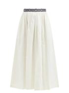 Le Sirenuse, Positano - Jane Calypso-print Trim Linen Midi Skirt - Womens - White