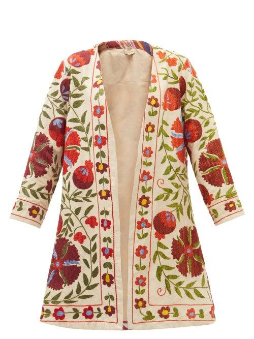 Matchesfashion.com Muzungu Sisters - Uzbek Suzani Hand-embroidered Cotton Coat - Womens - White Multi