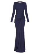 Matchesfashion.com Alexander Mcqueen - Crystal Embellished Gathered Gown - Womens - Navy