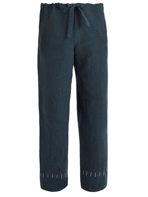 Matchesfashion.com Hecho - Drawstring Waist Straight Leg Linen Trousers - Mens - Blue