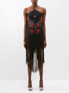 Conner Ives - Halterneck Upcycled Piano Shawl Dress - Womens - Black Red