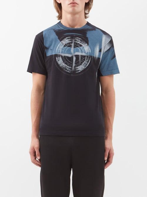 Stone Island - Paint-effect Logo-print Cotton-jersey T-shirt - Mens - Black