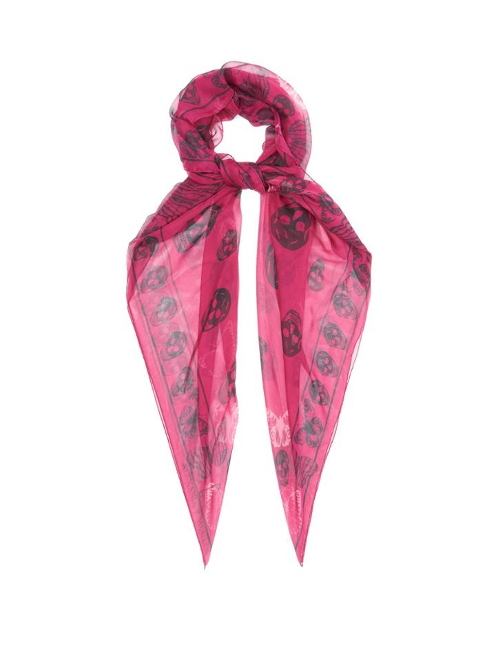 Alexander Mcqueen Skull And Buttterfly-print Silk Scarf