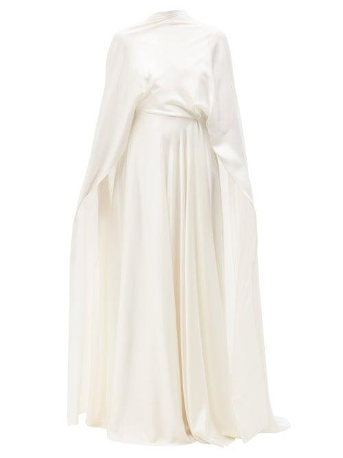 Roksanda - Andromeda Cape-back Hammered Silk-satin Maxi Dress - Womens - Ivory