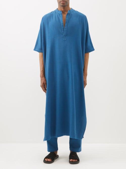 Marrakshi Life - Stand-collar Cotton Kaftan - Mens - Navy