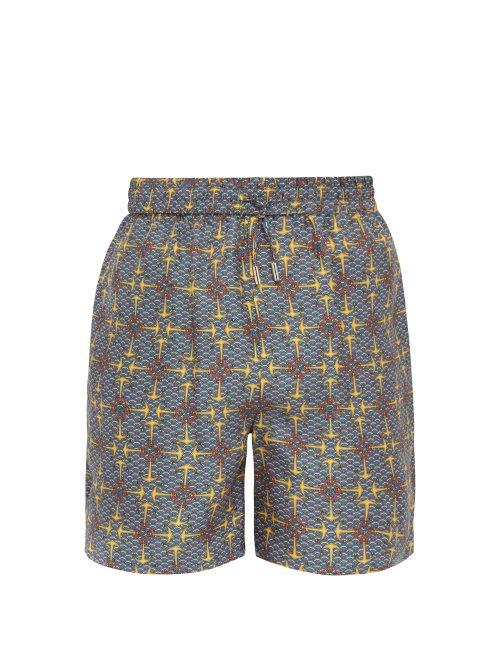 Matchesfashion.com All At Sea - Anchor Print Silk Satin Pyjama Shorts - Mens - Multi