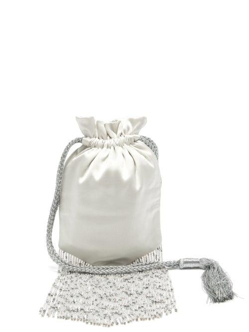 Matchesfashion.com Galvan - Beaded-fringe Satin Pouch - Womens - Grey