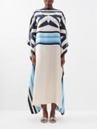 Louisa Parris - Long Scarf Silk Crepe De Chine Maxi Dress - Womens - Blue Multi