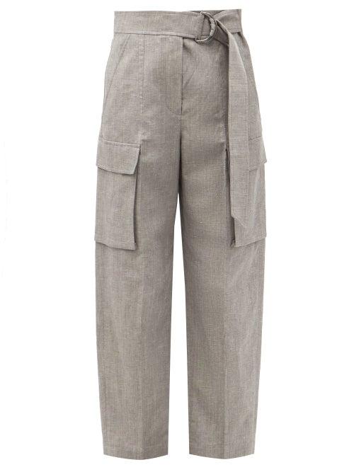 Matchesfashion.com Brunello Cucinelli - Belted Cropped Wool-blend Trousers - Womens - Mid Grey