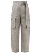 Matchesfashion.com Brunello Cucinelli - Belted Cropped Wool-blend Trousers - Womens - Mid Grey