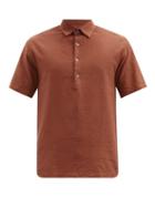 Matchesfashion.com Barena Venezia - Half-buttoned Cotton Short-sleeved Shirt - Mens - Burgundy