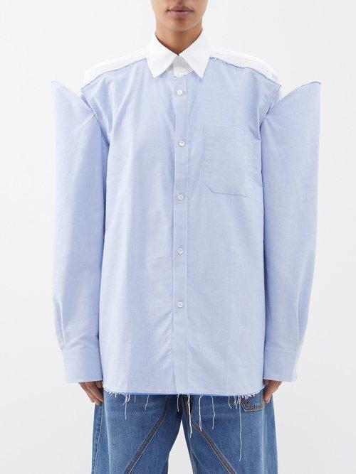 Jw Anderson - Double Layered Raw-cut Cotton Shirt - Womens - Blue White