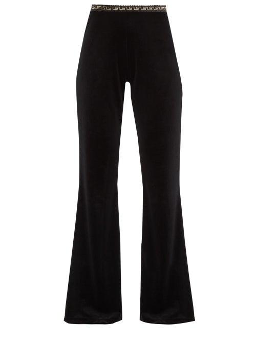 Versace - Greca-waistband Flared Velvet Track Pants - Womens - Black