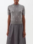 Shushu/tong - Floral-embroidered Cashmere Top - Womens - Grey