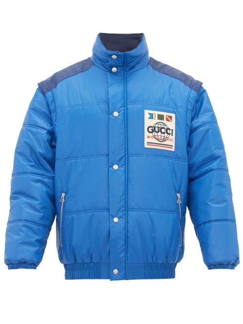 Matchesfashion.com Gucci - Worldwide Logo Detachable-sleeve Puffer Jacket - Mens - Blue