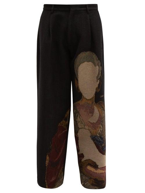 Matchesfashion.com Off-white - Portrait Tapestry Tweed Wide Leg Trousers - Mens - Black Multi