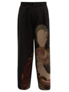 Matchesfashion.com Off-white - Portrait Tapestry Tweed Wide Leg Trousers - Mens - Black Multi
