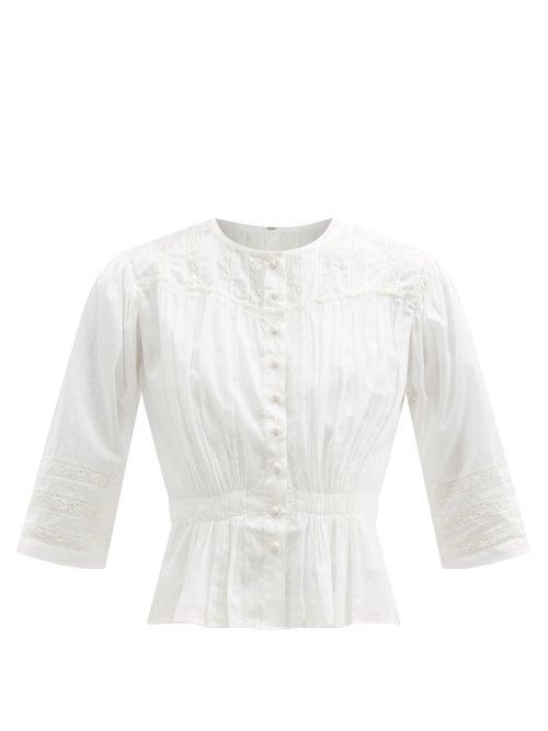 Ladies Rtw Mimi Prober - Barton Lace-trimmed Organic-cotton Blouse - Womens - White