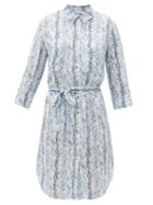 Matchesfashion.com Heidi Klein - Ruffled Snake-print Crepe Shirt Dress - Womens - Blue Print