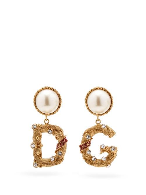 Matchesfashion.com Dolce & Gabbana - Dg Crystal-embellished Clip Earrings - Womens - Gold