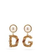 Matchesfashion.com Dolce & Gabbana - Dg Crystal-embellished Clip Earrings - Womens - Gold