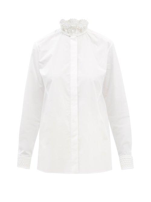 Valentino - Stand-collar Cotton-poplin Shirt - Womens - White