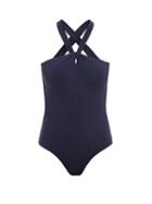 Ladies Beachwear Casa Raki - Eleonora Halterneck Recycled-fibre Swimsuit - Womens - Navy