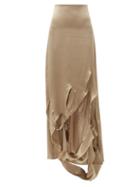 Matchesfashion.com Art School - Distressed-slit Silk-charmeuse Skirt - Womens - Khaki