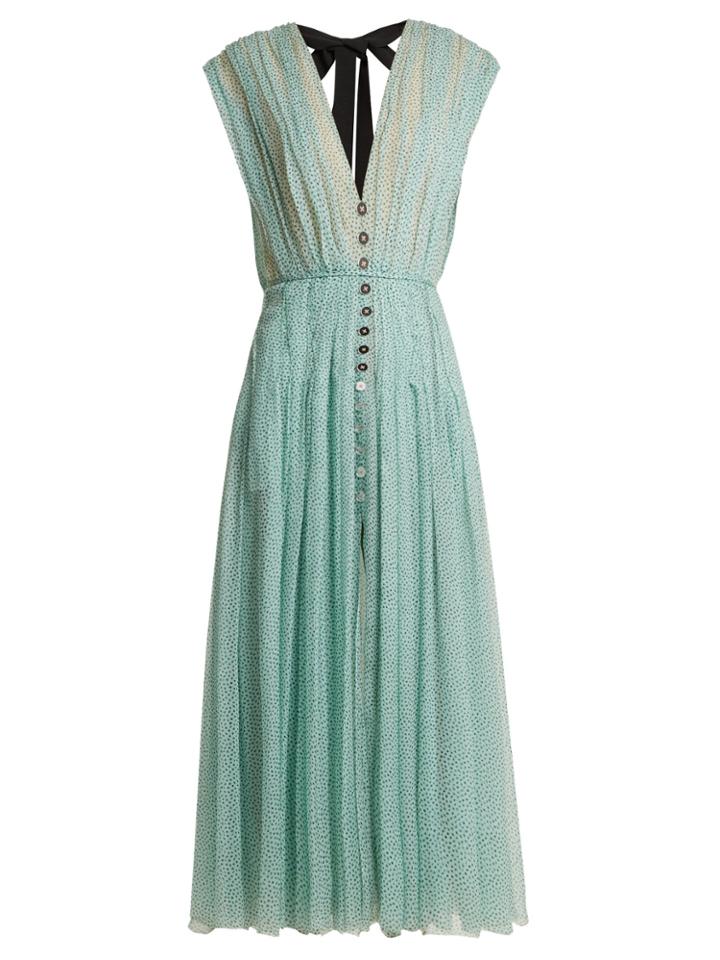 Carolina Herrera Polka-dot Print V-neck Chiffon Dress