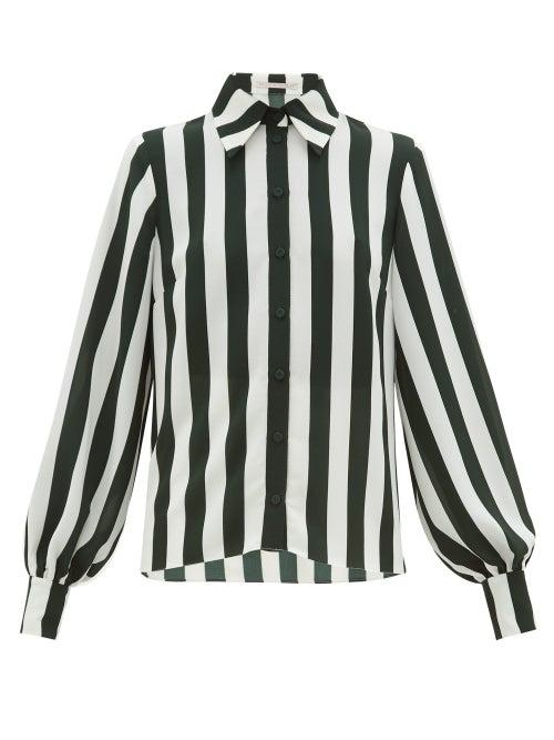 Matchesfashion.com Emilia Wickstead - Pelia Striped Textured-crepe Blouse - Womens - Green White