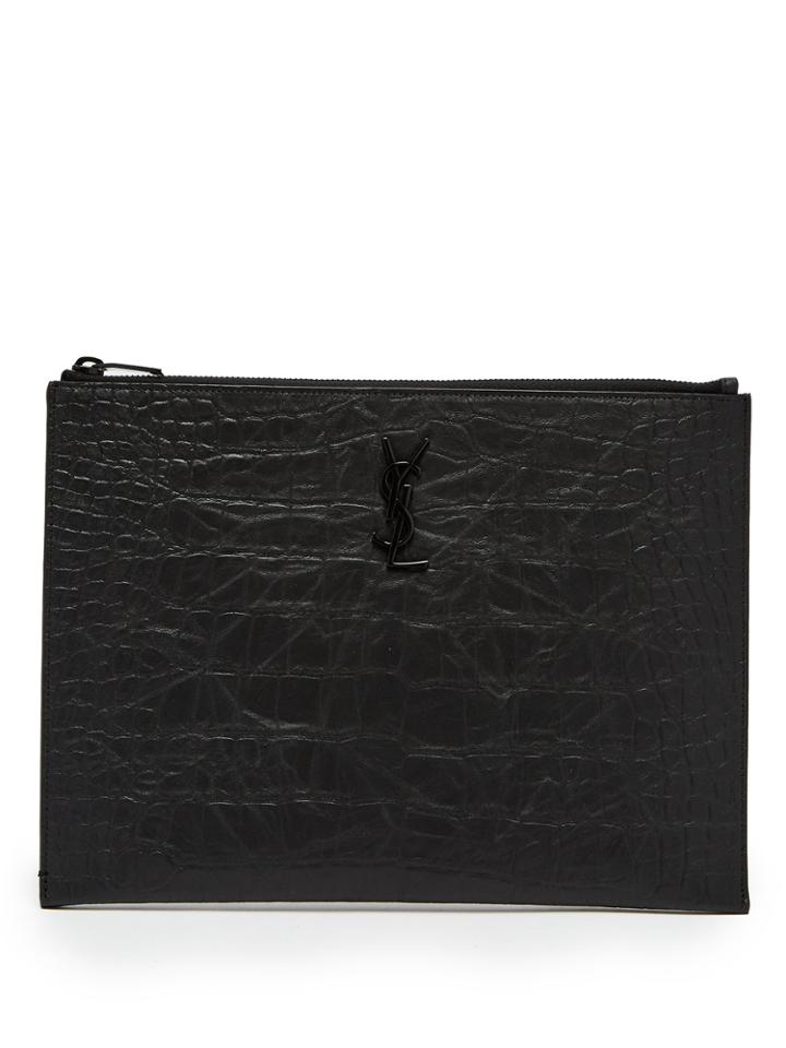 Saint Laurent Monogram Crocodile-effect Leather Pouch