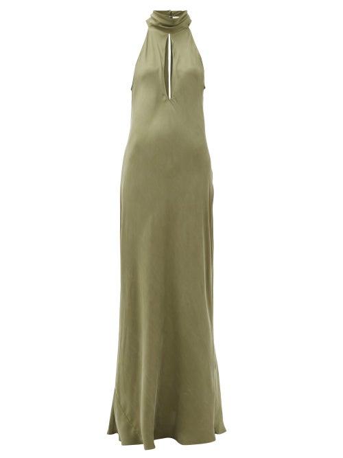 Matchesfashion.com Worme - The High Neck Silk Maxi Dress - Womens - Khaki