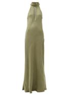 Matchesfashion.com Worme - The High Neck Silk Maxi Dress - Womens - Khaki