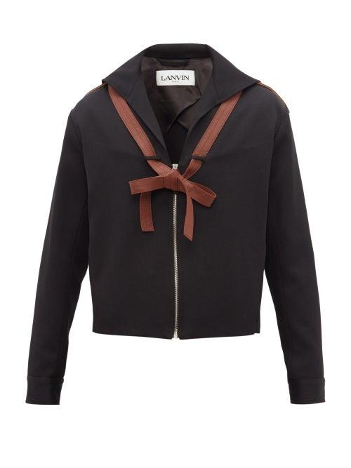 Matchesfashion.com Lanvin - Sailor Collar Leather Ties Wool Jacket - Mens - Black