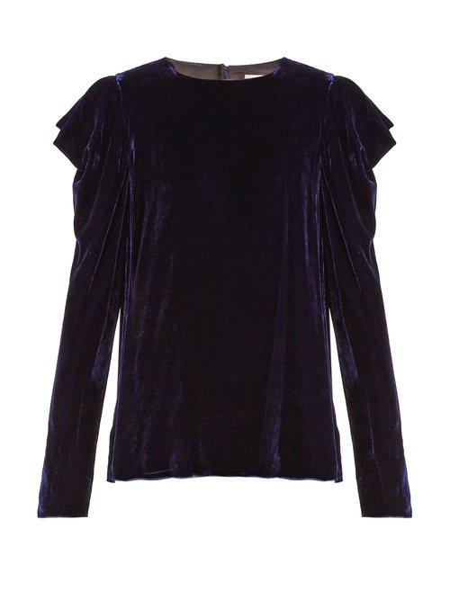 Matchesfashion.com Tibi - Draped Sleeved Velvet Top - Womens - Navy