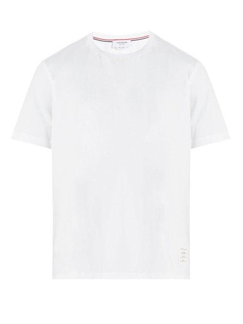 Matchesfashion.com Thom Browne - Stripe Trim Cotton Jersey T Shirt - Mens - White