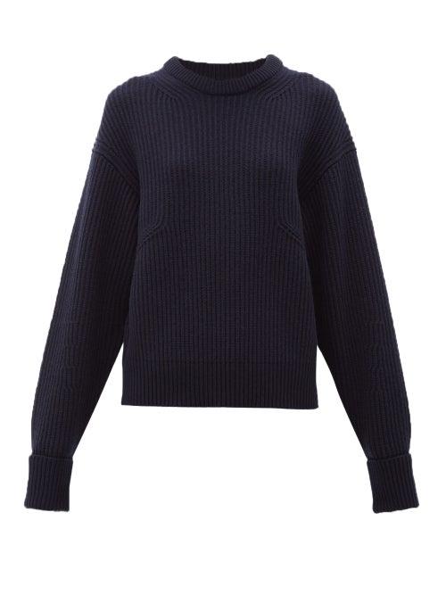 Matchesfashion.com Chlo - Turn Up Cuff Ribbed Merino Wool Blend Sweater - Womens - Navy