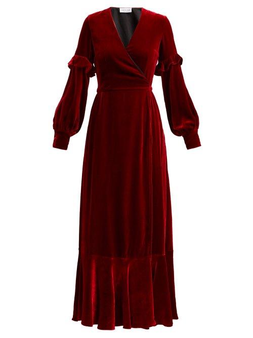 Matchesfashion.com Raquel Diniz - Aurora Silk Velvet Wrap Dress - Womens - Dark Red